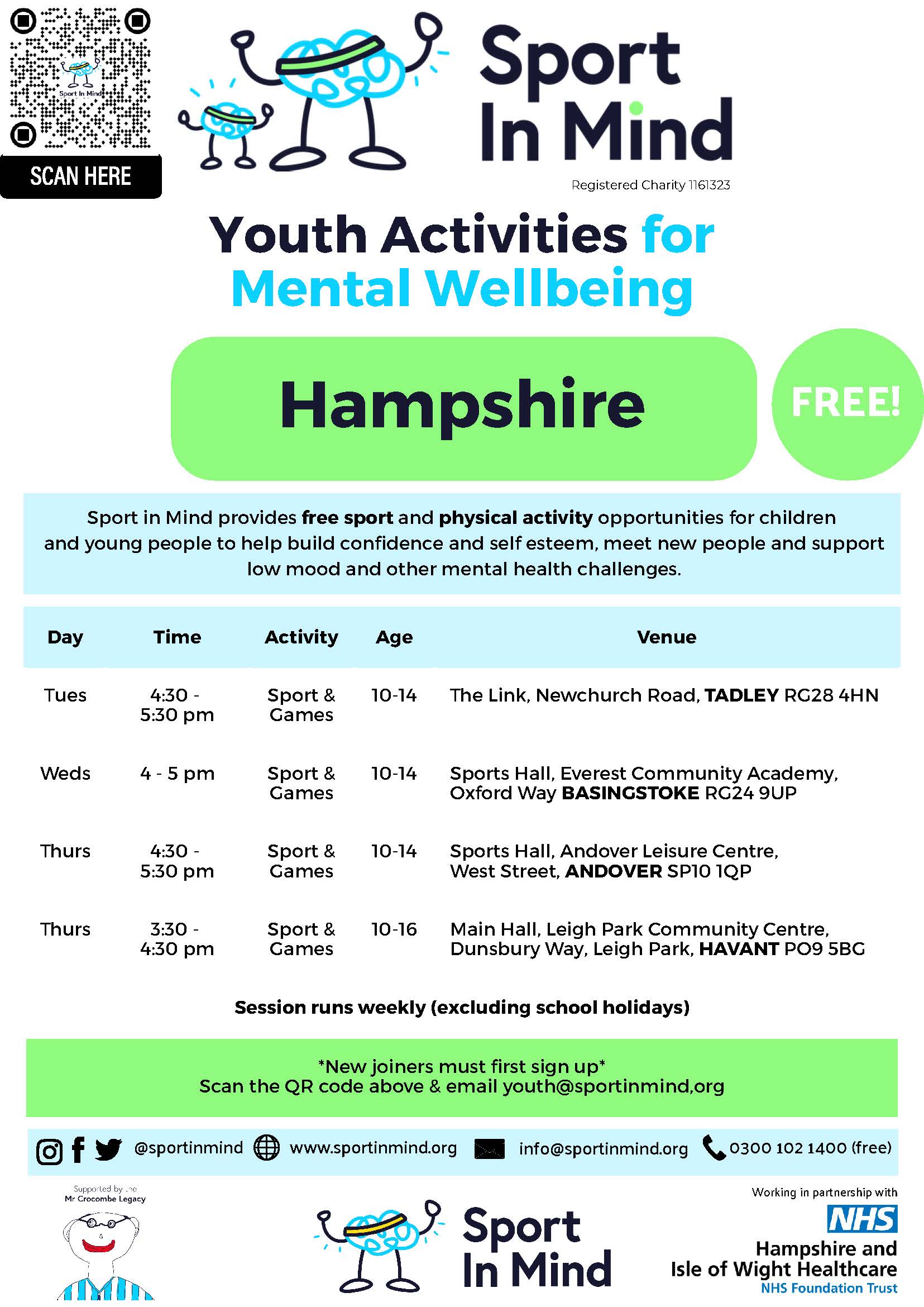 Sport in Mind – Hampshire Youth Timetable – 2026